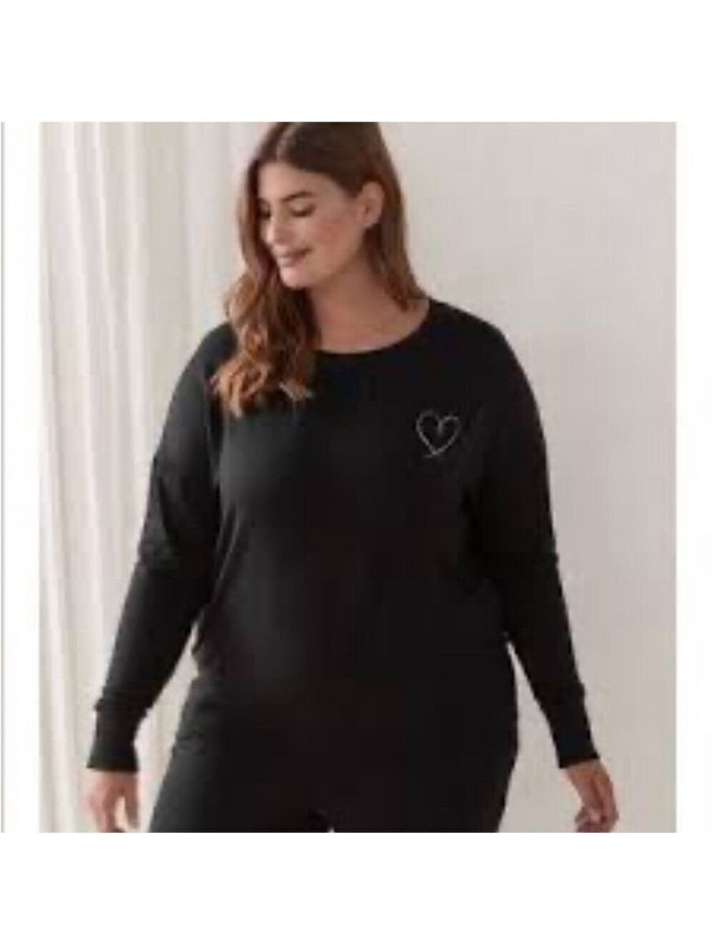 Deesse Lingerie Black Heart Embroidered pajama Sweatshirt size 1x
